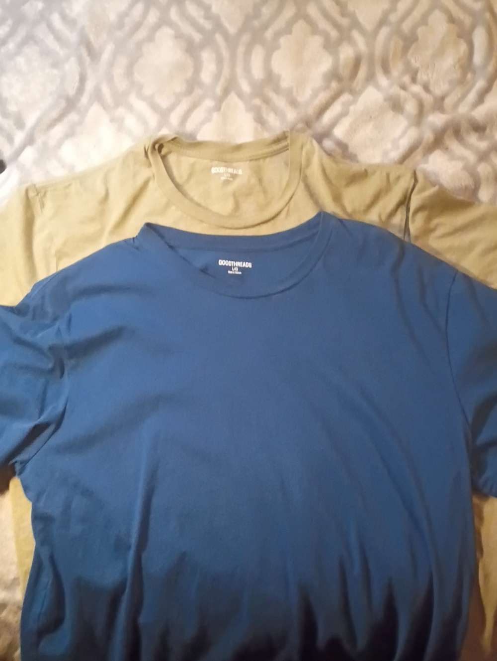 Goodthreads Men's Crew Neck T-Shirts - Blue and Tan
